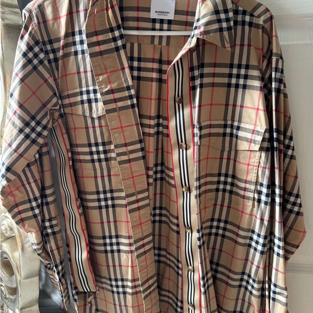Burberry women’s Tan and Red Plaid Shirt worn once perfect condition